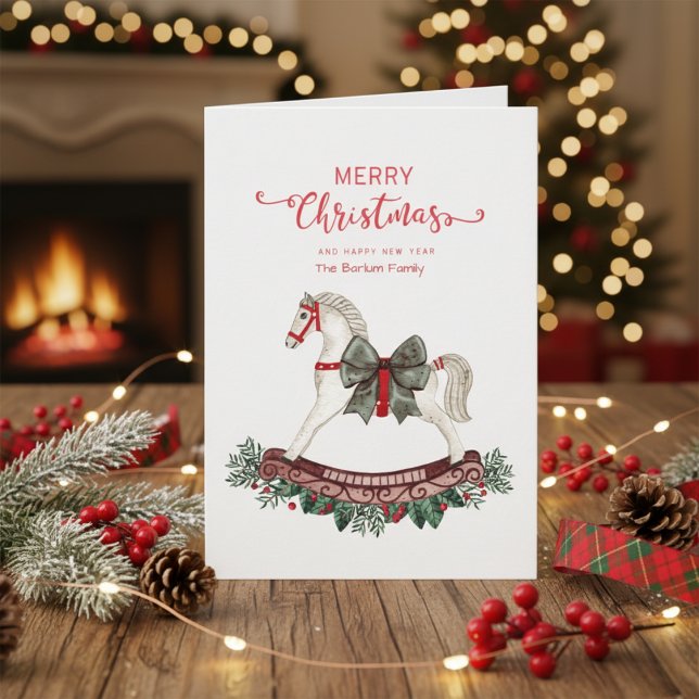 Merry Christmas Rocking Horse Greeting Card (Merry Christmas Rocking House Greeting Card)
