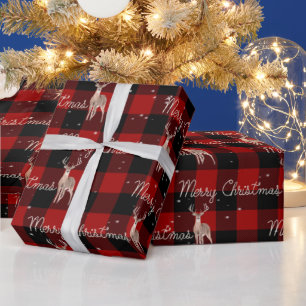 Merry Christmas Rope and Deer On Plaid Wrapping Paper