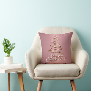 Merry christmas rose gold christmas tree cushion