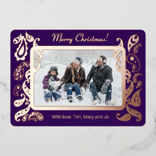 Merry christmas - rose gold decorations foil holiday card