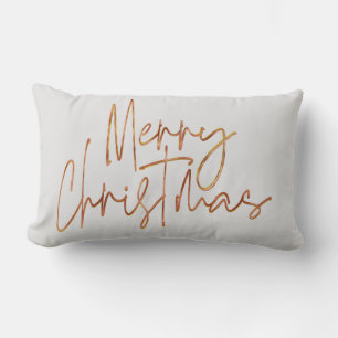 Merry Christmas rose gold hollyday lettering Lumbar Cushion