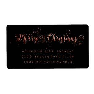 Merry Christmas Rose Gold Pink Return Address Labe
