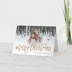 Merry Christmas Rose Gold Script Photo Overlay Holiday Card