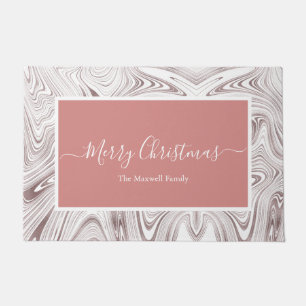 Merry Christmas rose gold swirl family name Doormat