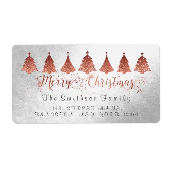 Merry Christmas Rose Pink Gold Silver Address Shipping Label