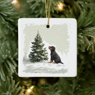 Merry Christmas Rottweiler Dog Christmas Tree Ceramic Ornament