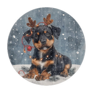 Merry Christmas Rottweiler Dog Reindeer Cutting Board