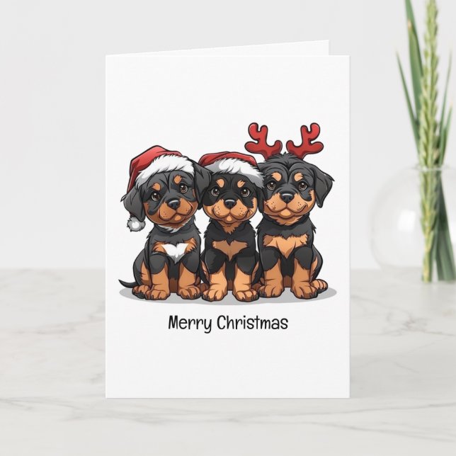 Merry Christmas Rottweiler Dog Santa Holiday Card (Front)