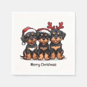 Merry Christmas Rottweiler Dog Santa Napkin