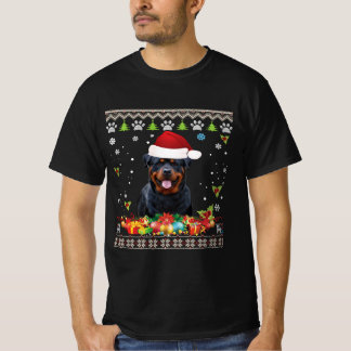 Merry Christmas Rottweiler Dog Ugly Santa Hat T-Shirt