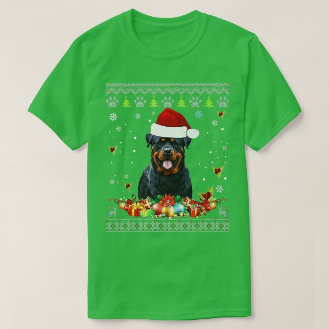 Merry Christmas Rottweiler Dog Ugly Sweater Santa  (Design Front)