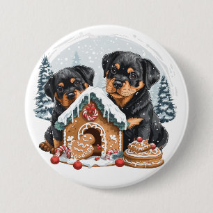 Merry Christmas Rottweiler Dogs Gingerbread House 7.5 Cm Round Badge