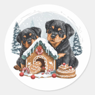 Merry Christmas Rottweiler Dogs Gingerbread House Classic Round Sticker