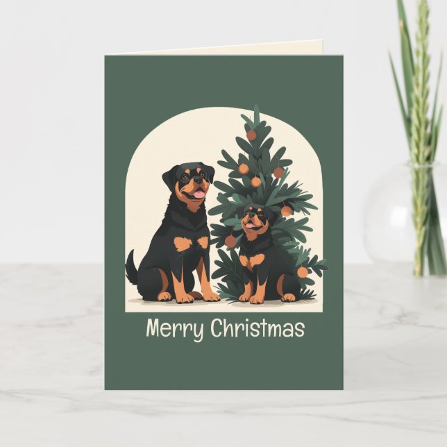 Merry Christmas Rottweiler Dogs Holiday Card (Front)
