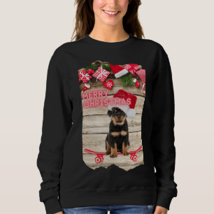 Merry Christmas Rottweiler Puppy On Skateboard Sweatshirt