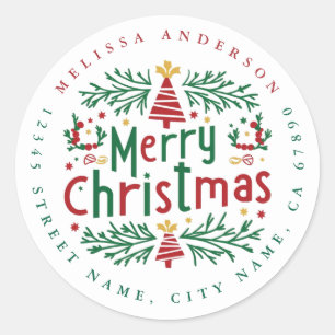 Merry Christmas Round Address Stickers