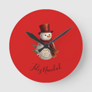 Merry Christmas Round Clock - Feliz Navidad