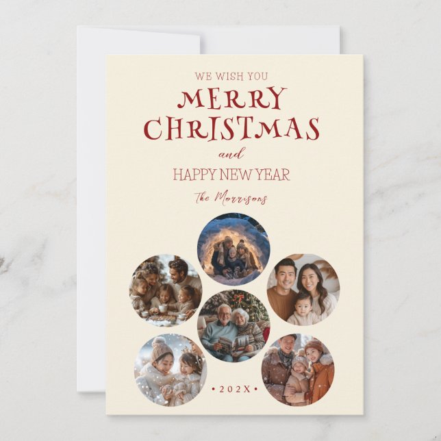 Merry Christmas Round Custom Photos Holiday Card (Front)