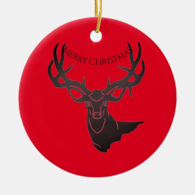 Merry Christmas Round Ornament-Deer Ceramic Orname Ornament (Front)