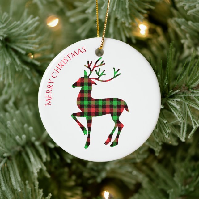 Merry Christmas Round Ornament-Deer Ceramic Ornament (Tree)