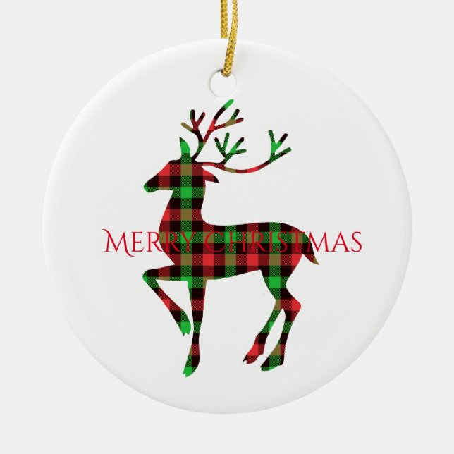 Merry Christmas Round Ornament-Deer Ceramic Ornament (Front)