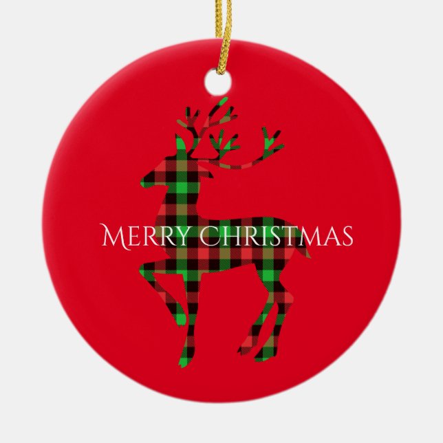 Merry Christmas Round Ornament-Deer Ceramic Ornament (Front)
