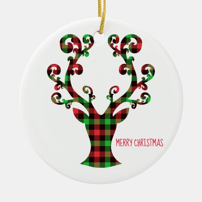 Merry Christmas Round Ornament-Deer Ceramic Ornament (Front)