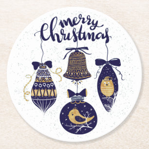 Merry Christmas Round Paper Coaster