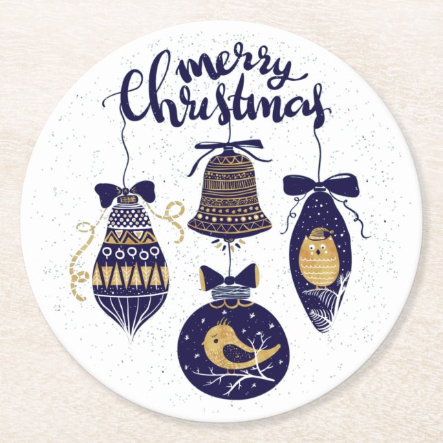 Merry Christmas Round Paper Coaster (Front)