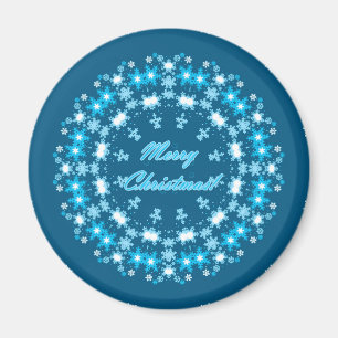 Merry Christmas round snowflake winter white blue Magnet
