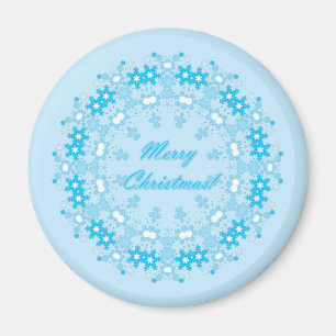 Merry Christmas round snowflake winter white blue Magnet