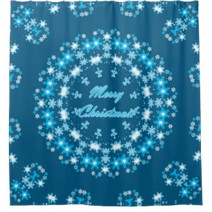Merry Christmas round snowflake winter white blue Shower Curtain