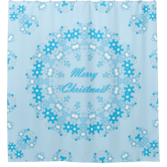 Merry Christmas round snowflake winter white blue Shower Curtain (Front)