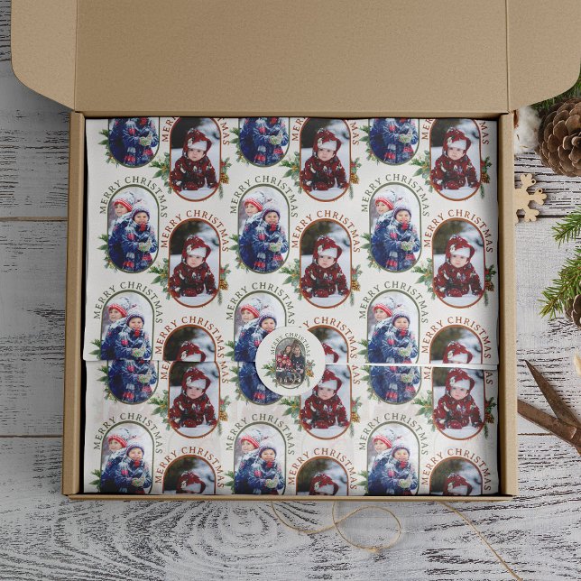 Merry Christmas Rounded Lozenge 2 Photo Pattern Tissue Paper (Christmas Photo tissue paper from Rounded Lozenge Photo Collage collection)