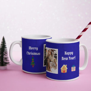 Merry Christmas Royal blue Family Photo  Coffee Mug