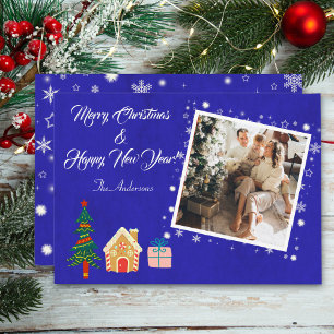 Merry Christmas Royal Blue Family Photo  Holiday Card