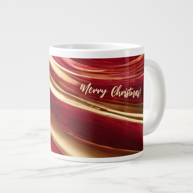 Merry Christmas-Ruby Red and Gold- Large Coffee Mug (Front Right)