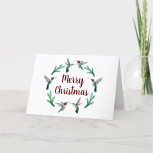 Merry Christmas Ruby-throated Hummingbirds Holiday Card