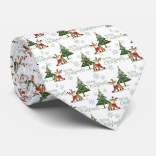 Merry Christmas Rudolph and Christmas Trees  Tie