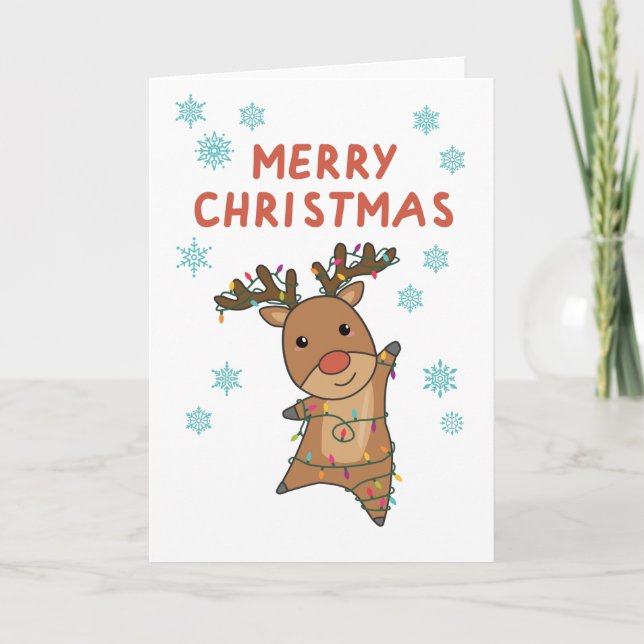 Merry Christmas Rudolph Red Nose Reindeer Snow Card (Front)