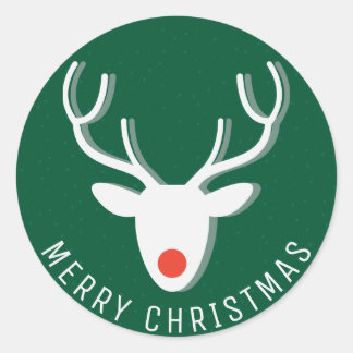 Merry Christmas | Rudolph Reindeer Classic Round Sticker