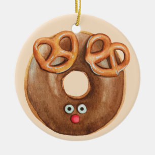 Merry Christmas Rudolph Reindeer Donut Ceramic Ornament
