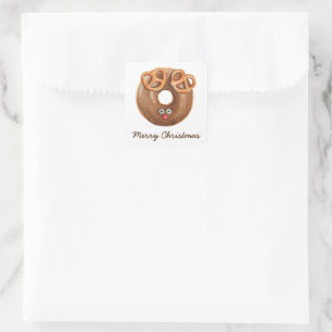 Merry Christmas Rudolph Reindeer Doughnut Square Sticker