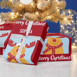 Merry Christmas Rudolph Reindeer Personalise Name Wrapping Paper