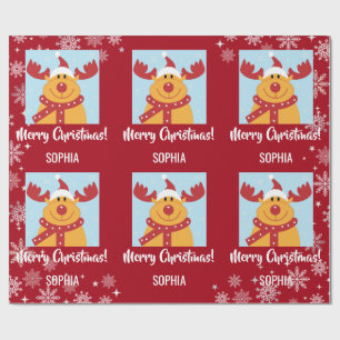 Merry Christmas Rudolph Reindeer Personalise Name Wrapping Paper