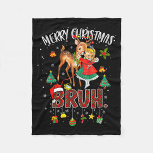 Merry Christmas Rudolph The Red Nose Reindeer Bruh Fleece Blanket
