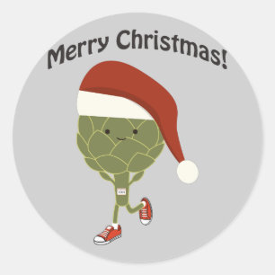 Merry Christmas! Running Artichoke Classic Round Sticker