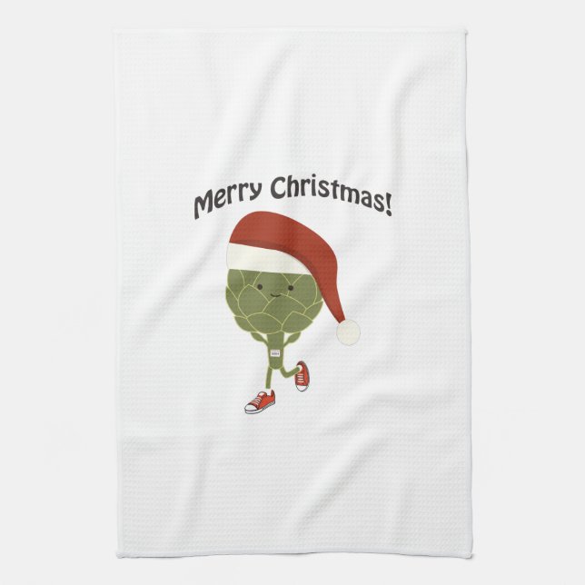 Merry Christmas! Running Artichoke Tea Towel (Vertical)