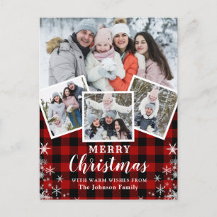 Merry Christmas Rustic 4 PHOTO Collage Greeting Postcard