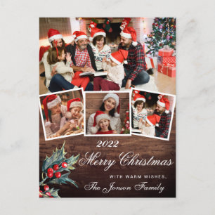Merry Christmas Rustic 4 PHOTO Collage Greeting Postcard
